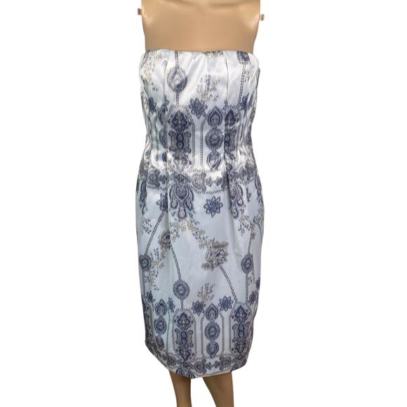 Rene Ruiz $1295 Rare Silver Gray Strapless Damask Ikat Corset Dress SZ 4 - Picture 1 of 9